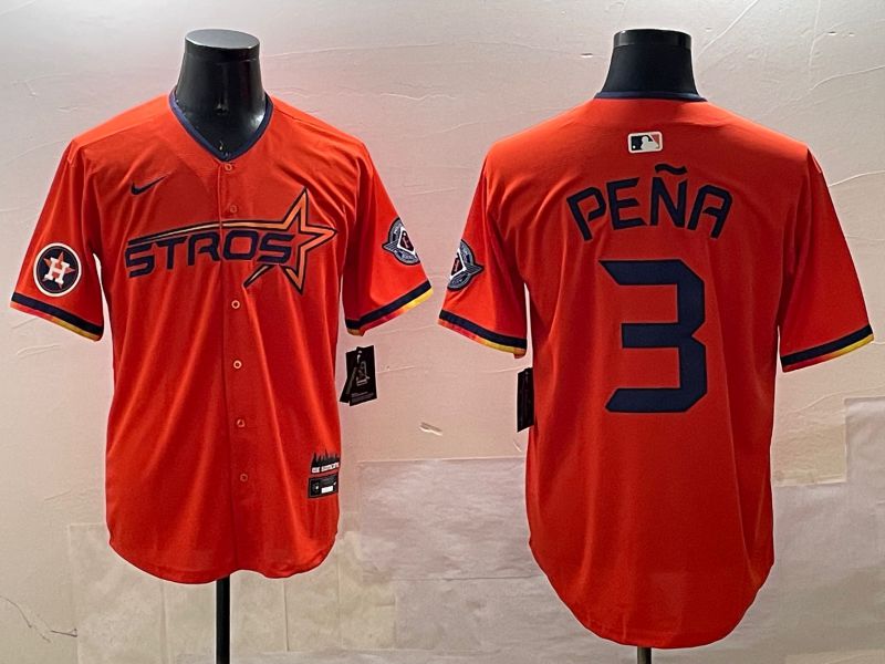Men Houston Astros #3 Pena Orange Three generations Joint Name 2025 Nike MLB Jersey style 2->houston astros->MLB Jersey